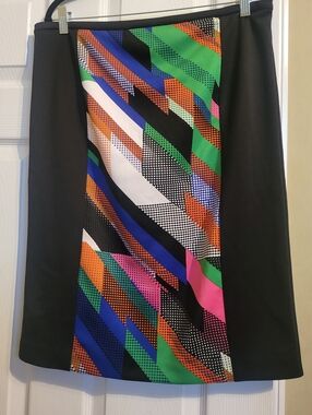 Calvin Klein Black A-Line Skirt with Multicolor Geometric Panel